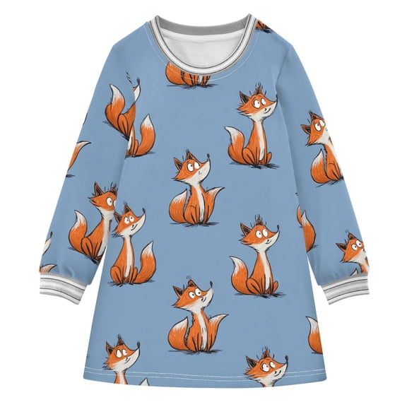 Girls' long-sleeved dress Little Fox Girls' A-line dress with ribbed cuffs Soft and comfortable