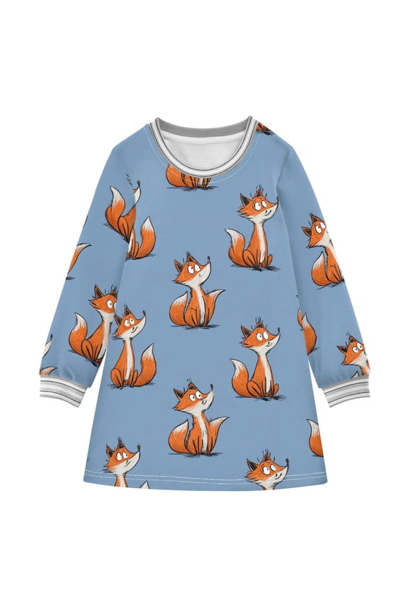 Girls' long-sleeved dress Little Fox Girls' A-line dress with ribbed cuffs Soft and comfortable