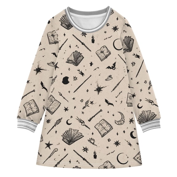 Girls' long-sleeved dress Magical Elements Girls' A-line dress with ribbed cuffs Soft and comfortable