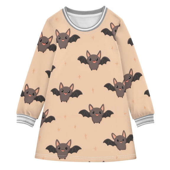 Girls' long-sleeved dress Many Cute Bats Girls' A-line dress with ribbed cuffs Soft and comfortable