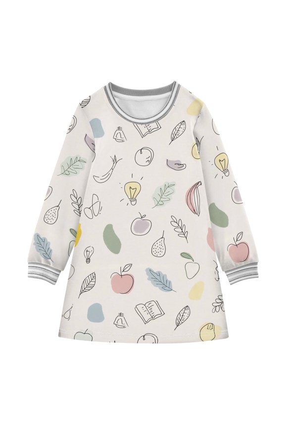 Girls' long-sleeved dress Minimalist Style Girls' A-line dress with ribbed cuffs Soft and comfortable