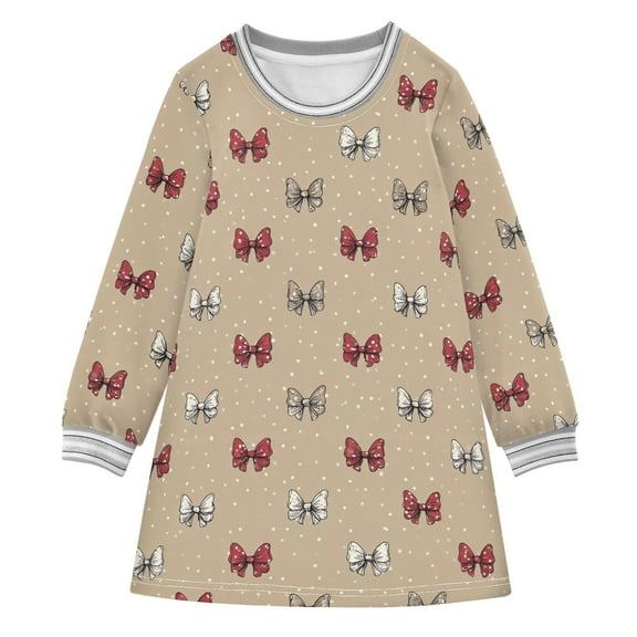 Girls' long-sleeved dress Mouse Bow Girls' A-line dress with ribbed cuffs Soft and comfortable