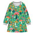 thumbnail image 1 of Girls' long-sleeved dress Mushroom Grass Leaves Girls' A-line dress with ribbed cuffs Soft and comfortable, 1 of 6