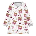 thumbnail image 1 of Girls' long-sleeved dress Pink Bow and Brown Bear Girls' A-line dress with ribbed cuffs Soft and comfortable, 1 of 6