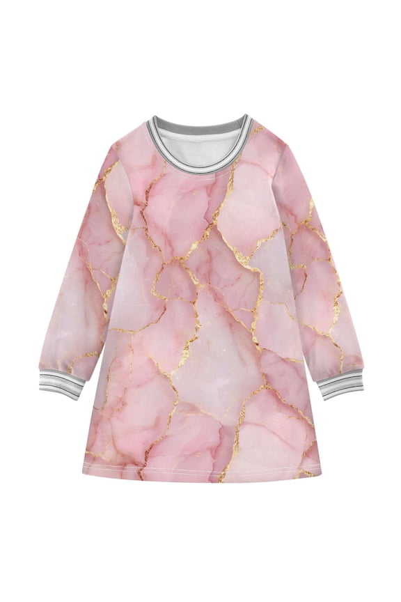 Girls' long-sleeved dress Rose Gold Texture Girls' A-line dress with ribbed cuffs Soft and comfortable