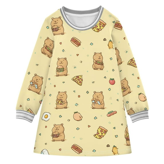 Girls' long-sleeved dress Sakapibara Girls' A-line dress with ribbed cuffs Soft and comfortable