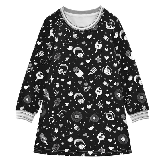 Girls' long-sleeved dress Singing Elements Girls' A-line dress with ribbed cuffs Soft and comfortable