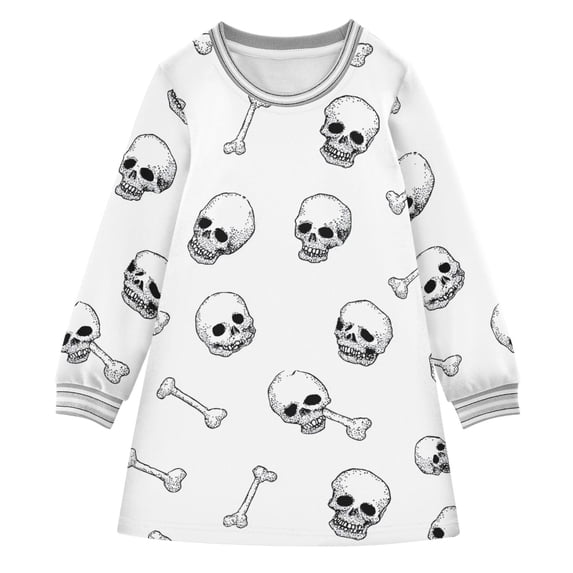 Girls' long-sleeved dress Skull and Bones Girls' A-line dress with ribbed cuffs Soft and comfortable