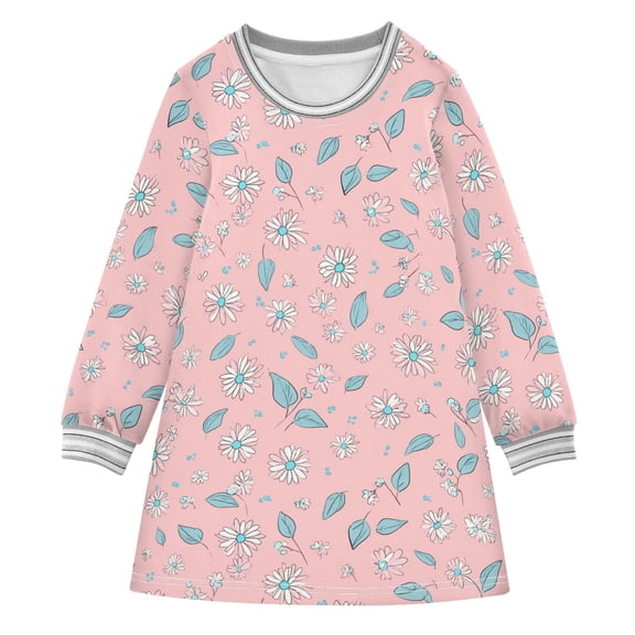 Girls' long-sleeved dress Small and Chic Daisy Girls' A-line dress with ribbed cuffs Soft and comfortable
