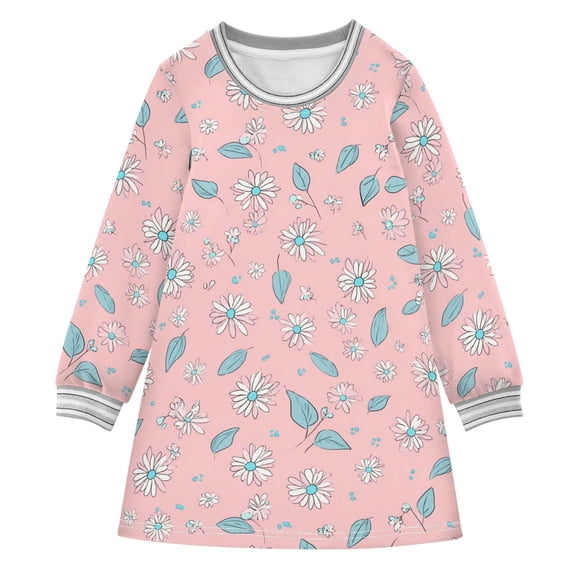 Girls' long-sleeved dress Small and Chic Daisy Girls' A-line dress with ribbed cuffs Soft and comfortable