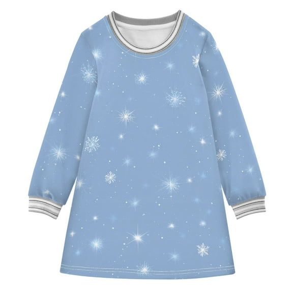 Girls' long-sleeved dress Snowflake Girls' A-line dress with ribbed cuffs Soft and comfortable