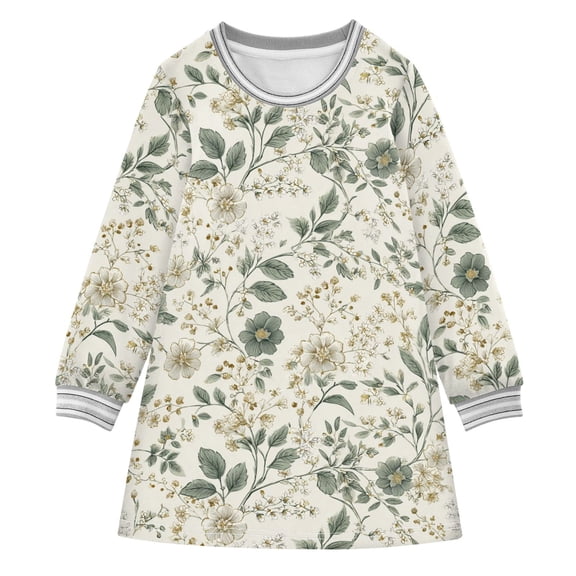 Girls' long-sleeved dress Sparse Flowers Girls' A-line dress with ribbed cuffs Soft and comfortable