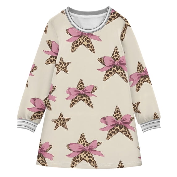 Girls' long-sleeved dress Starfish Butterfly Girls' A-line dress with ribbed cuffs Soft and comfortable
