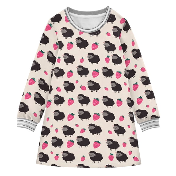 Girls' long-sleeved dress Strawberry Black Sheep Girls' A-line dress with ribbed cuffs Soft and comfortable