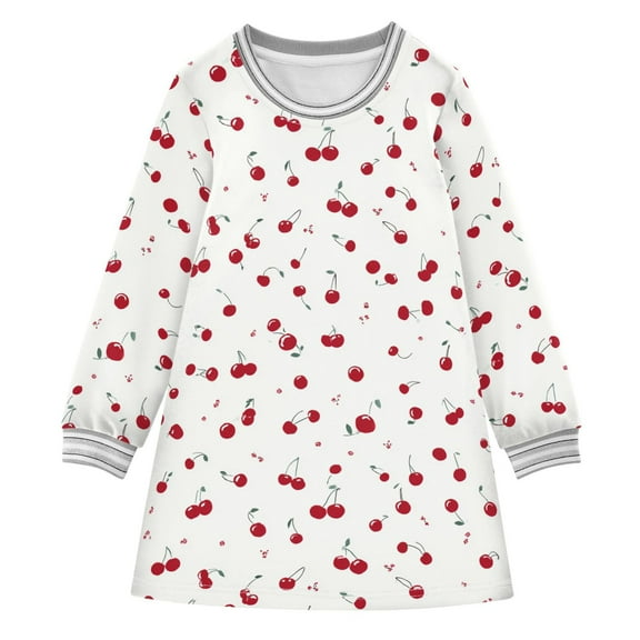 Girls' long-sleeved dress Style Cherry Girls' A-line dress with ribbed cuffs Soft and comfortable