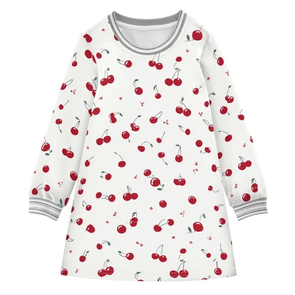Girls' long-sleeved dress Style Cherry Girls' A-line dress with ribbed cuffs Soft and comfortable