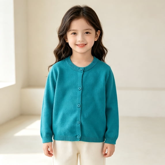Girls Knit Button‑Up Cardigan Long Sleeve Round Neck Casual Knit Tops Toddler Kids Sweater