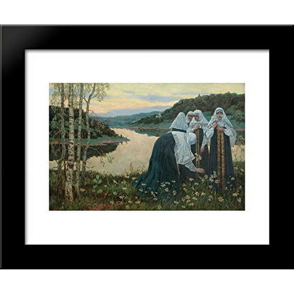 Girls on the bank of the river 20x24 Framed Art Print by Nesterov, Mikhail
