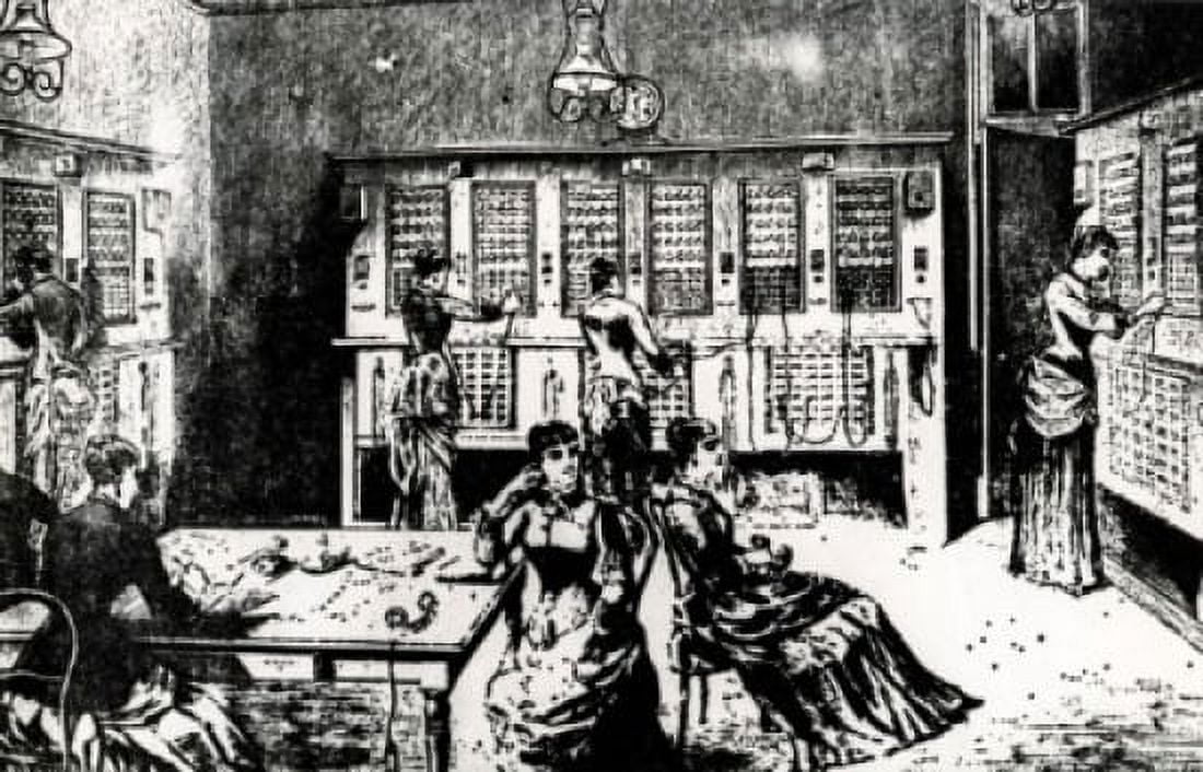 Girls operating the switch boards by unknown artist Canvas Art - (18 x 24)