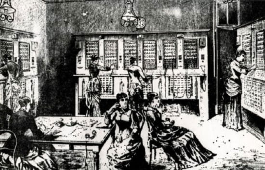 Girls operating the switch boards by unknown artist Canvas Art - (24 x 36)