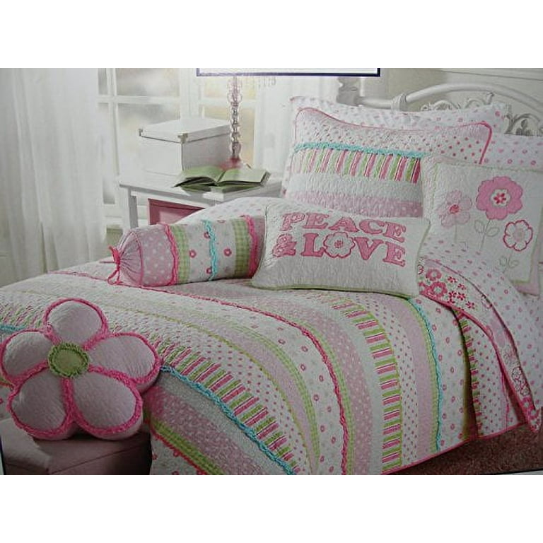 Girls pink and pastels cotton quilt set (Twin)