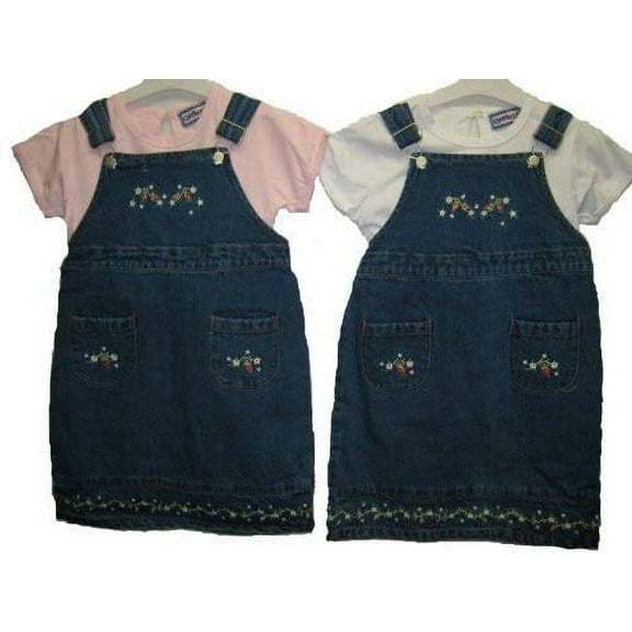 Girls's Sizes 2T/3T/4T/5T Denim Embroidered Jumper Dress 2-PC Set. ** 1 Unit Pack **