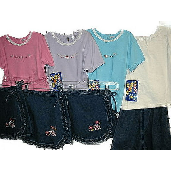 Girls's Sizes 4/5/6/6X Denim Embroidered Skortalls 2-PC Sets. * One Unit Set Pack *