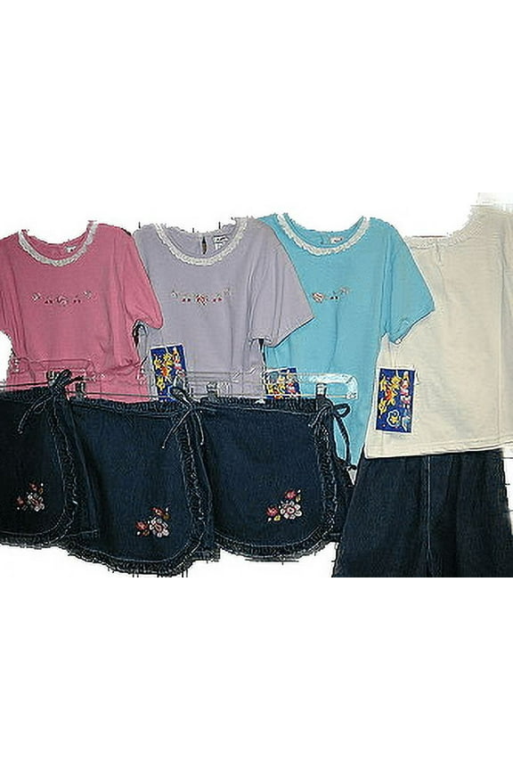 Girls's Sizes 4/5/6/6X Denim Embroidered Skortalls 2-PC Sets. * One Unit Set Pack *