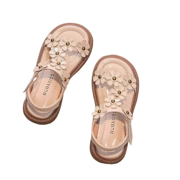Girls'sandals Kids Toddler Girls Adjustable Sandals with Flower Design Lightweight Non- Sole Baby Sandals Beige 5.5 Years-6 Years