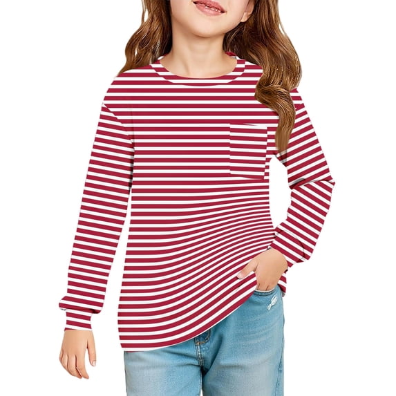 Girls' shirt Long Sleeve Crewneck Striped Print Tops Casual Soft Baggy Pullover Sweatshirt for Kids