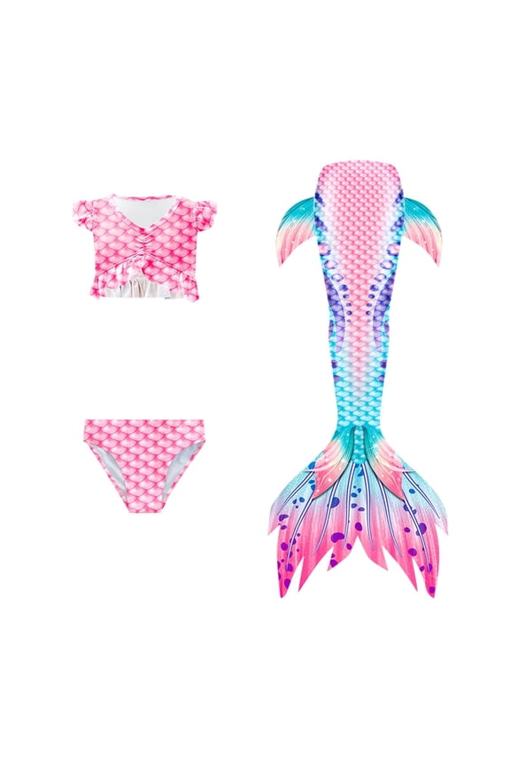 Girls swimsuit Tail swimwear set For Kids Swimming Monofin 3 Pieces Bikini Outfit