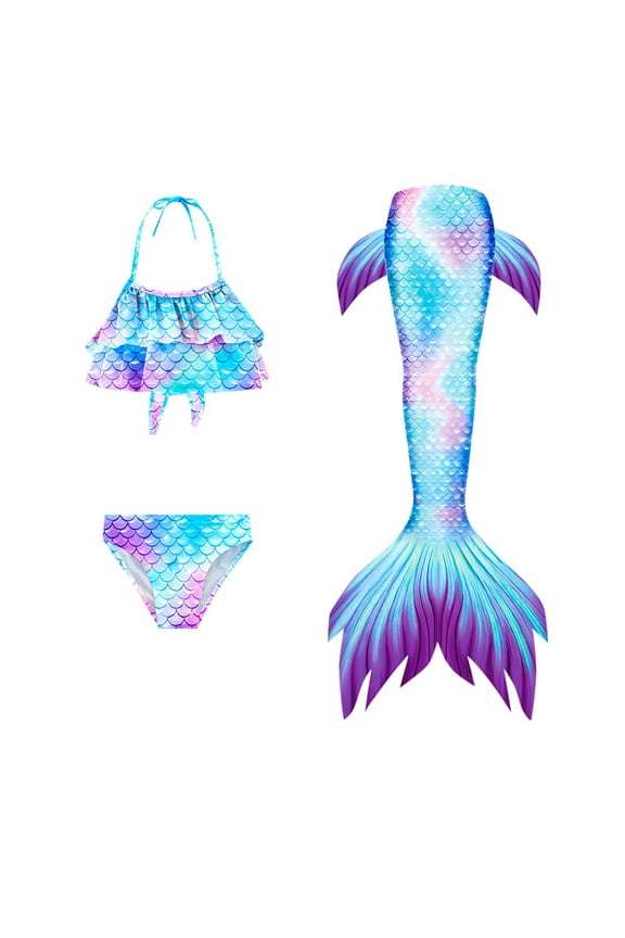 Girls swimsuit Tail swimwear set For Kids Swimming Monofin 3 Pieces Bikini Outfit