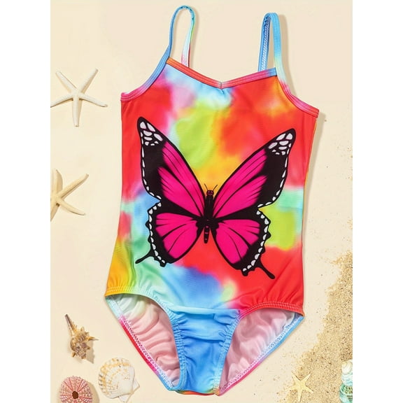 Girls swimsuit suspenders tie-dye bow children's beach vacation swimsuit girls butterfly bikini swimsuit