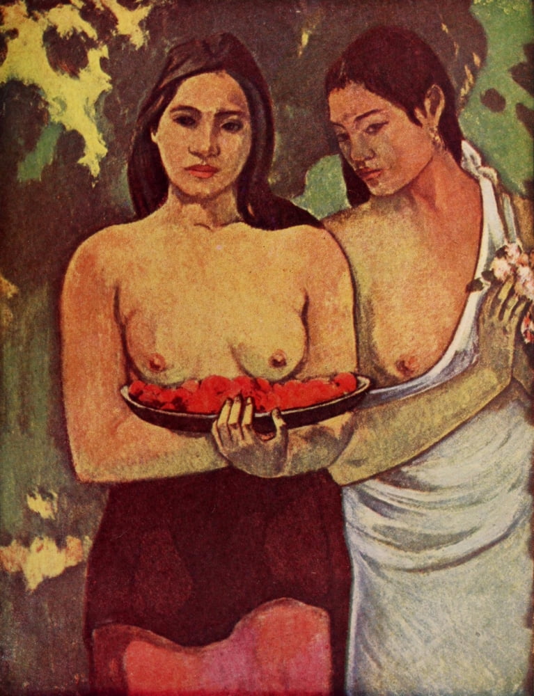 Girls with Red Flowers 1899 Gauguin Tahiti 1958 Canvas Art - Paul Gauguin (24 x 36)