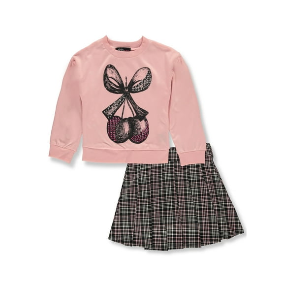 Girlsquad Girls' 2-Piece Cherry Skirt Set Outfit Color: blush/multi Size: 10 - 12