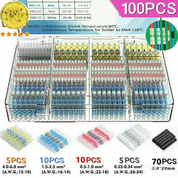 Girlsshop 100Pcs Solder Seal Heat Shrink Sleeve Wire Butt Terminals Connectors Waterproof