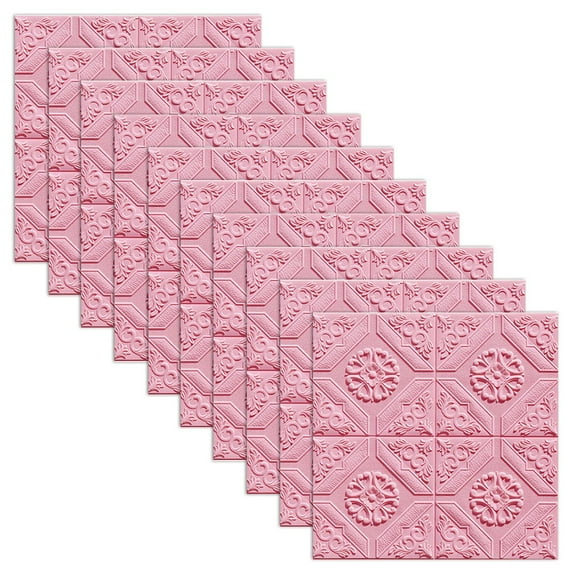 Girlsshop 10Pcs 3D Tile Brick Wall Sticker Self-Adhesive Foam Panel Waterproof,Pink