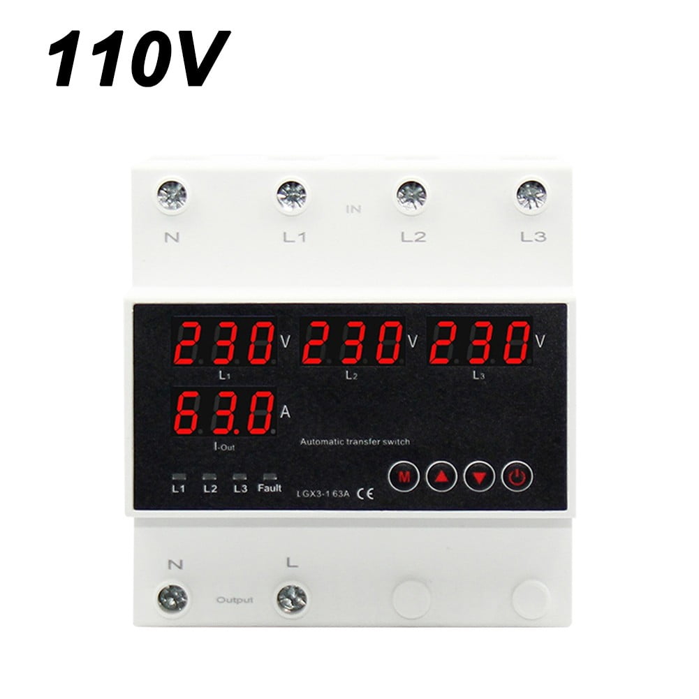 Girlsshop 1Pcs 63A 4-Display Over Under Voltage Protector Automatic Transfer Switch,110V