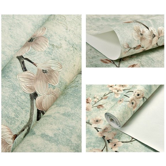 Girlsshop 3D Floral Wall Stickers Warm Girl Bedroom Background Contact Paper,8804-Light green53cm*3m