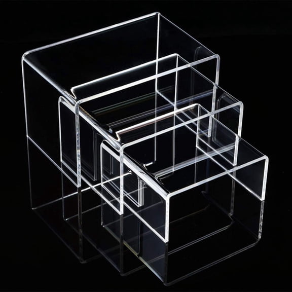 Girlsshop 3Pcs Square Acrylic Clear Display Stands Showcase Set Jewelry Makeup Holder