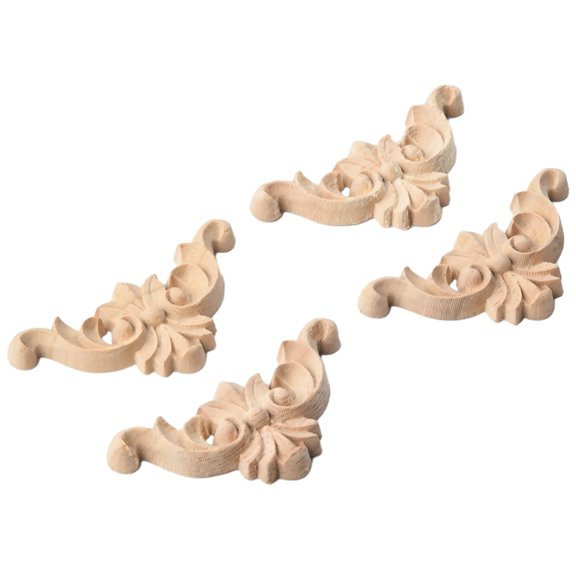 Girlsshop 4X Wooden Carved Corner Onlay Furniture Applique Mouldings Decal Diy Home Decor,4x4cm