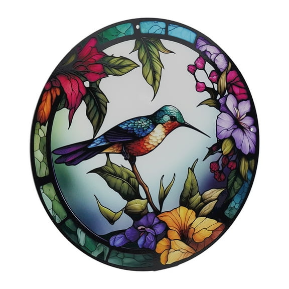 Girlsshop Acrylic Hummingbird Stained Sun Catcher Panel Wall Hanging Decor,B