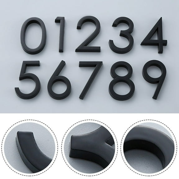Girlsshop Adhesive Glossy 3D House Number Door Plate Sign Outdoor Hotel Room Number Black,0