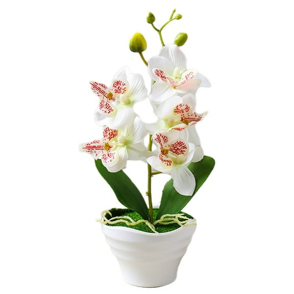 Girlsshop Artificial Flower Five-Head Phalaenopsis Bonsai Set Artificial Flowers,white
