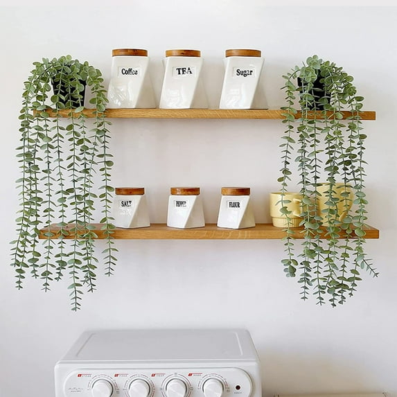Girlsshop Artificial Green Hanging Vine Potted Plant In/Outdoor Shelf Decor With Pot,white green