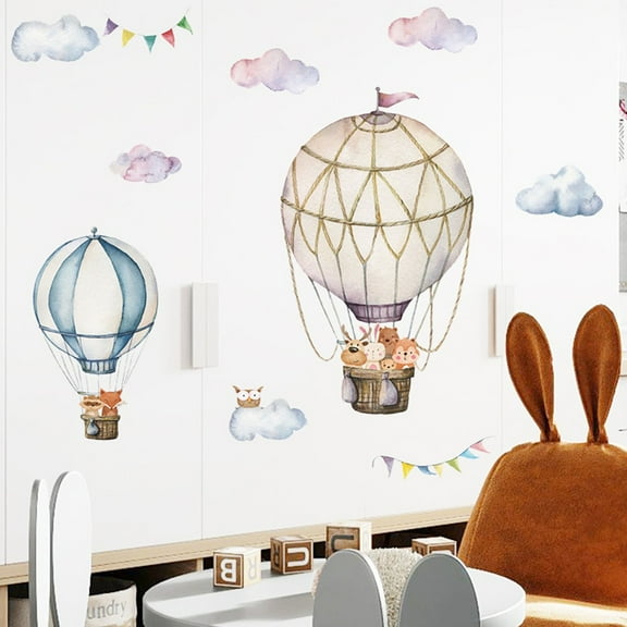 Girlsshop Colorful Hot Air Balloon Cloud Rain Pvc Wall Decal Sticker Kids Baby Room