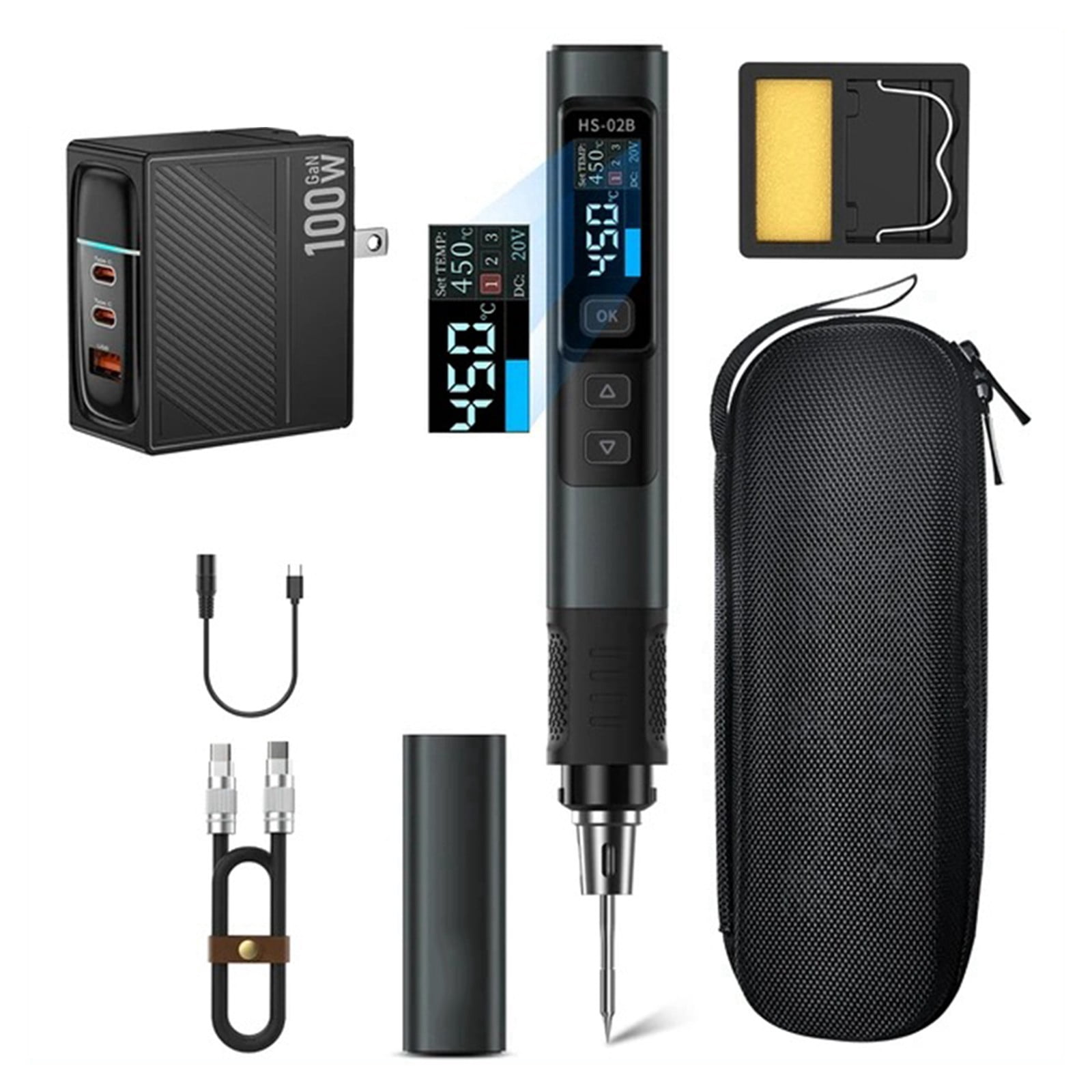 Girlsshop Fnir Hs02Bset 100W intelligent Soldering Iron 0.96inch Soldering Pen Welding,1