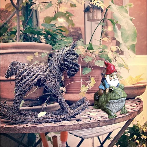 Girlsshop Garden Gnome Statue Outdoor Decor,Spring Garden Gnomes Sitting On Frog Statue