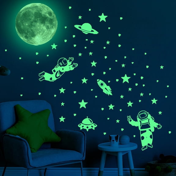 Girlsshop Glow In The Dark Star Glow Moon And Space Wall Decals Astronaut Universe Sticker