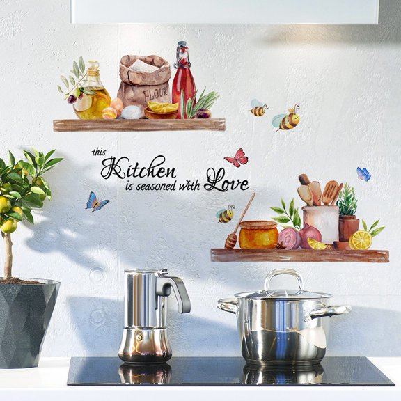 Girlsshop Kitchen Bee Butterfly Cartoon Wall Sticker Classic Background Wall Home Decor